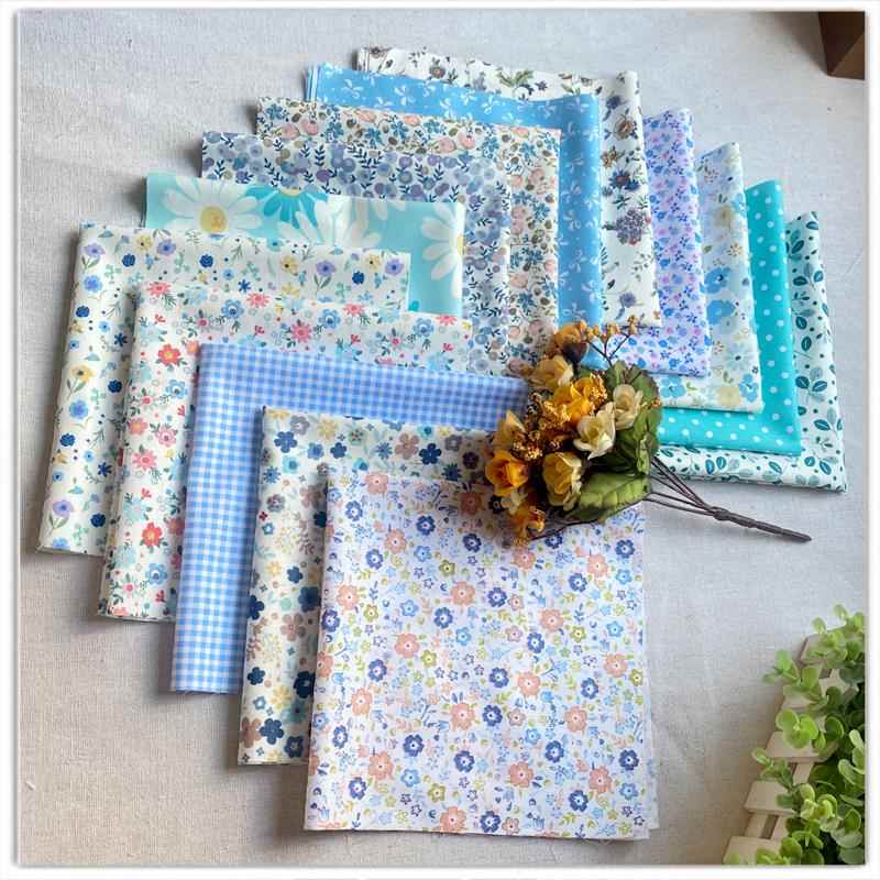 纯棉碎花田园风拼布DIY手工布料娃娃衣服用布桌布窗帘小花布蓝系
