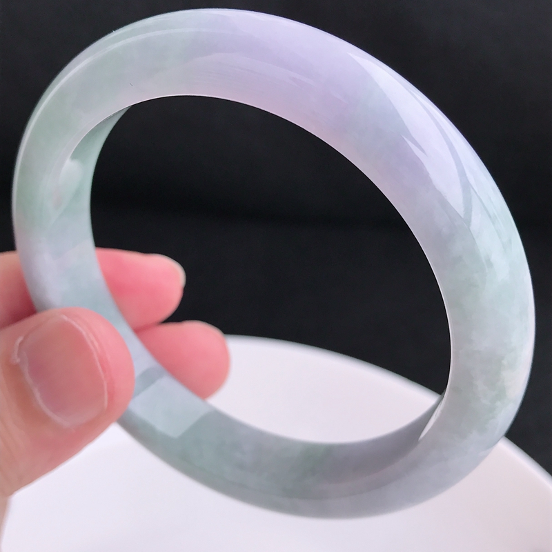 圈口57翡翠镯子飘花正品紫罗兰玉镯缅甸天然A货宽手镯 53.60g