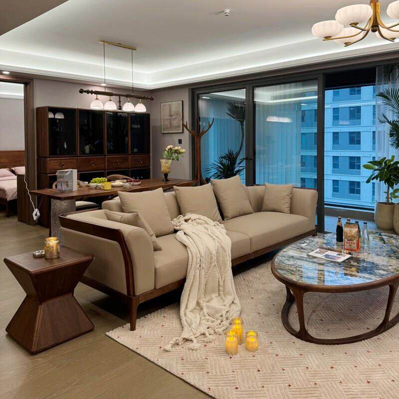 北美黑胡桃木真皮沙发 宋式美学意式别墅新中式办公室实木家俱