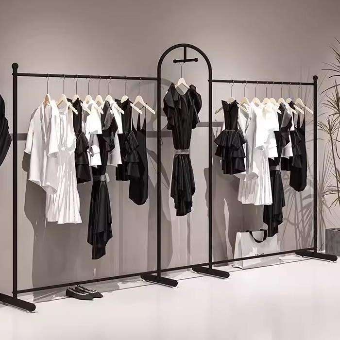 服装店展示架落地式陈列架子铁艺女装货架拱门组合黑色男装挂衣杆