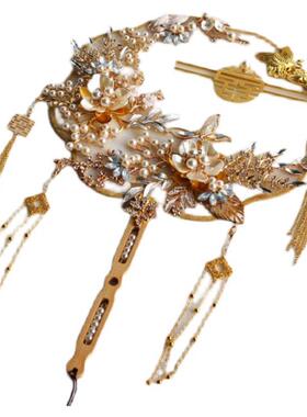 xyt中式古典手工冰蓝色喜扇新娘秀禾服婚礼团扇结婚出嫁扇diy材料