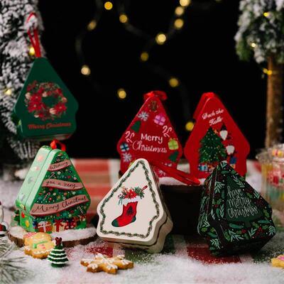 Polygonal Christmas Tin Box, Cartoon Print Kids Gift Box