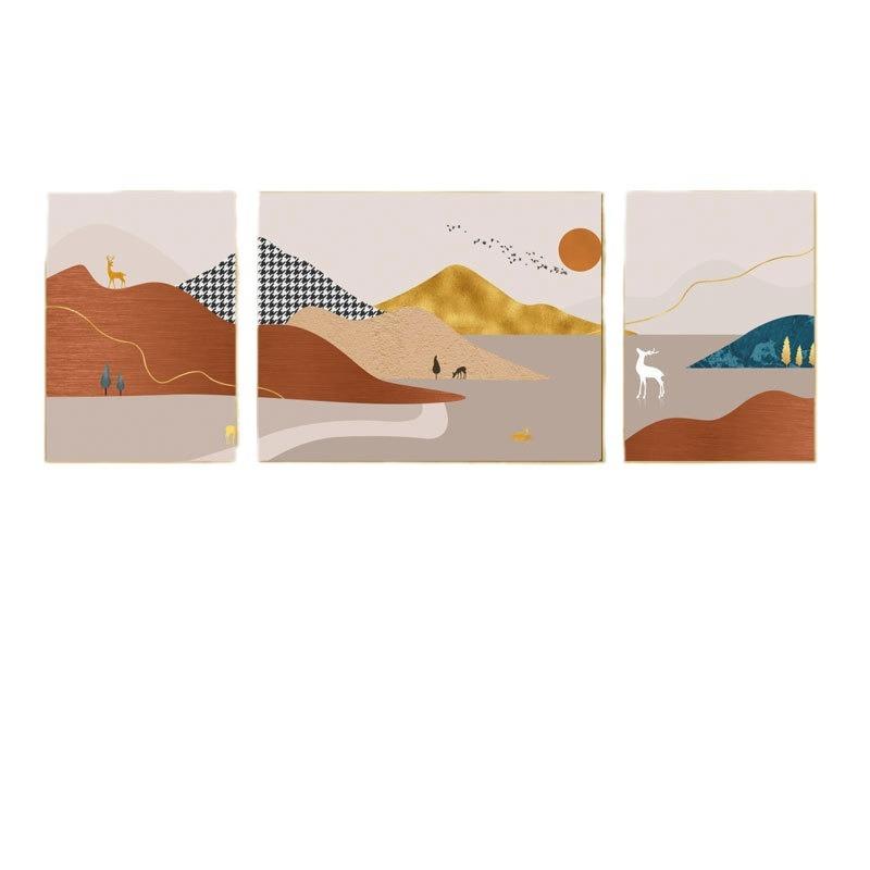 壁画新中式山水画客厅装饰画沙发背景画风景挂画组合三联玄关