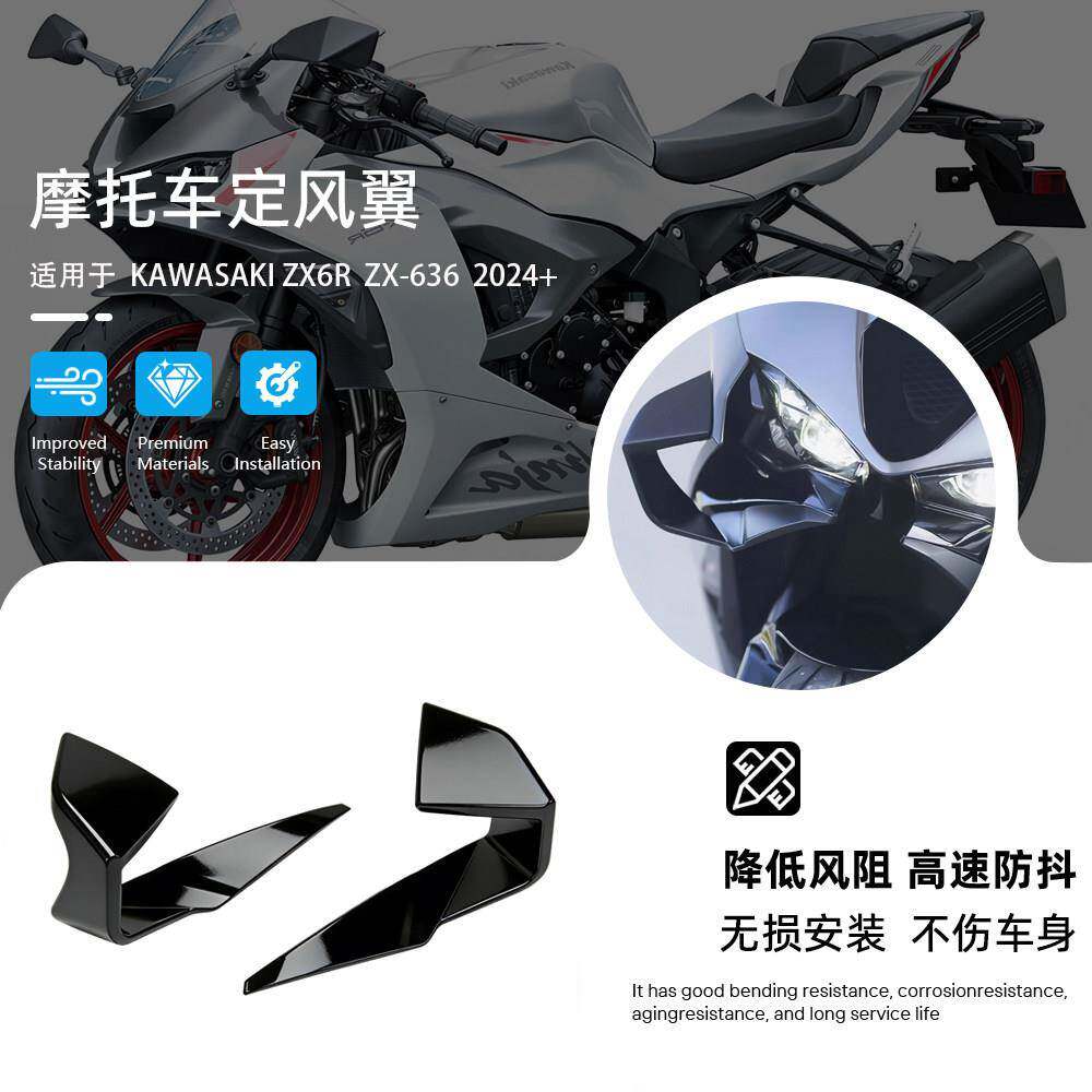 适用川崎ZX6R ZX636 2024+定风翼改装导流罩摩托车扰流板高速防抖