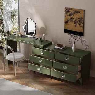 梦梳妆绿斗柜一体台卧室小DAP户型实木烤漆复古化妆桌多鹿巴胺床