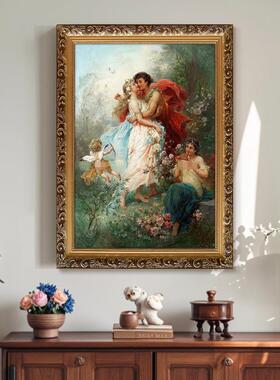 美式入户玄关装画油法式复古人物术艺饰画走廊客LAT厅欧式天使挂