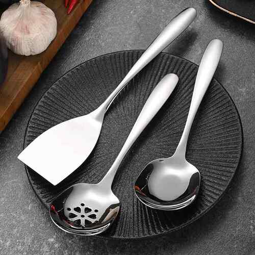 304不锈钢分菜勺漏公勺酒店餐厅自助大号服务勺公用勺平底铲小号