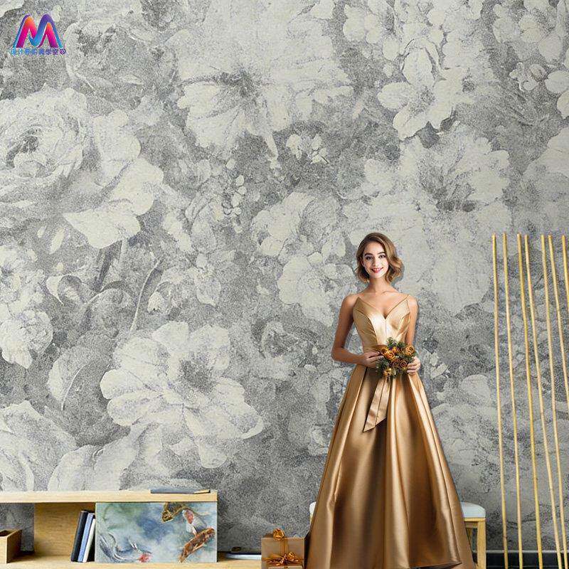 美式手绘油画花草墙布法式客厅电视背景墙壁画无缝沙发壁纸