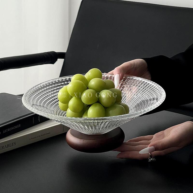 轻奢高脚水果盘家用客厅茶几中式玻璃干 干果盘高级感糖果零食摆