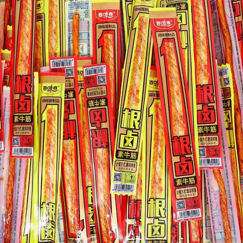 正宗百味烧一根卤素牛筋辣条超长素牛肉条甜麻辣网红小吃零食休闲