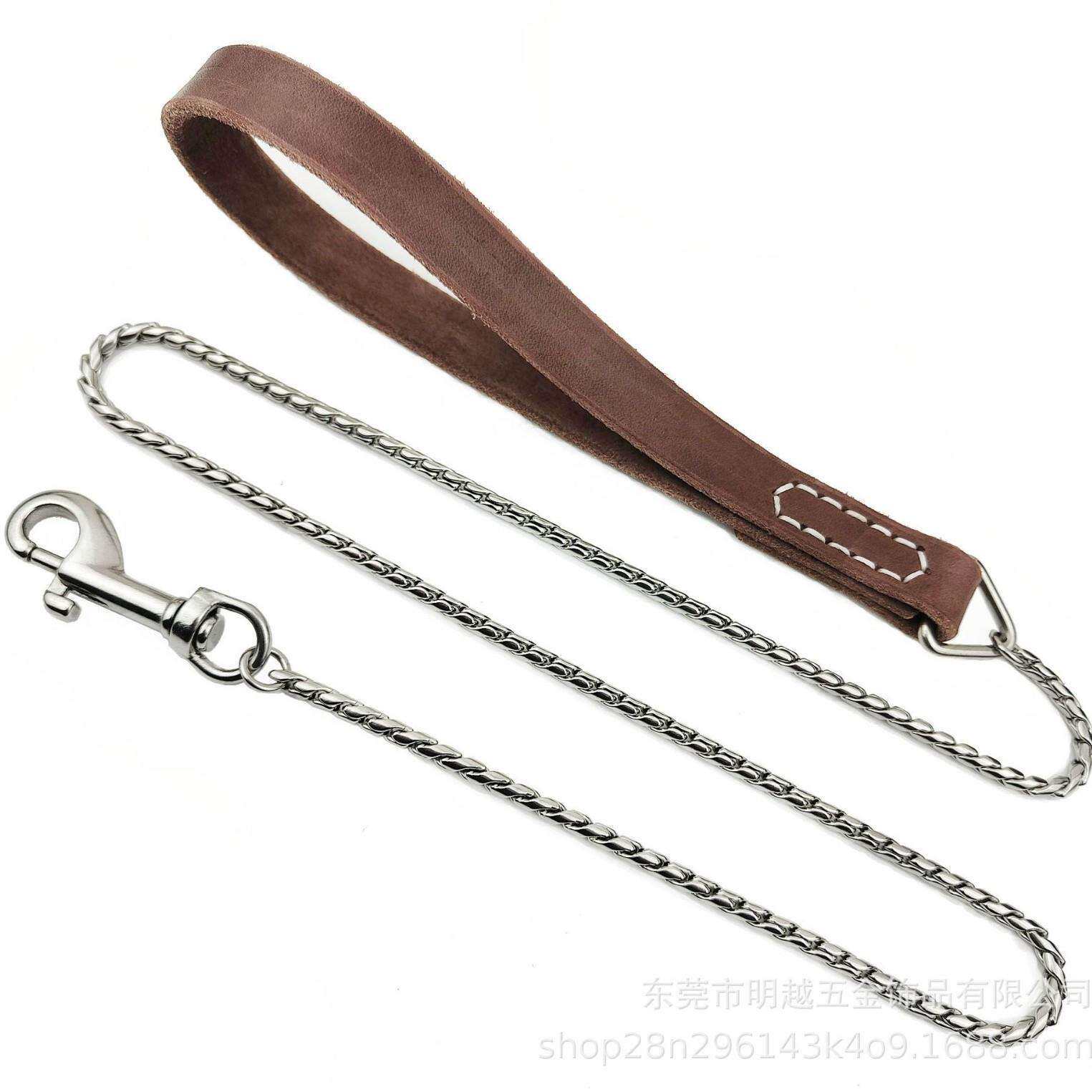 不锈钢狗链蛇链狗狗牵引链一体牵引绳带狗链宠物用品p链脖圈项圈
