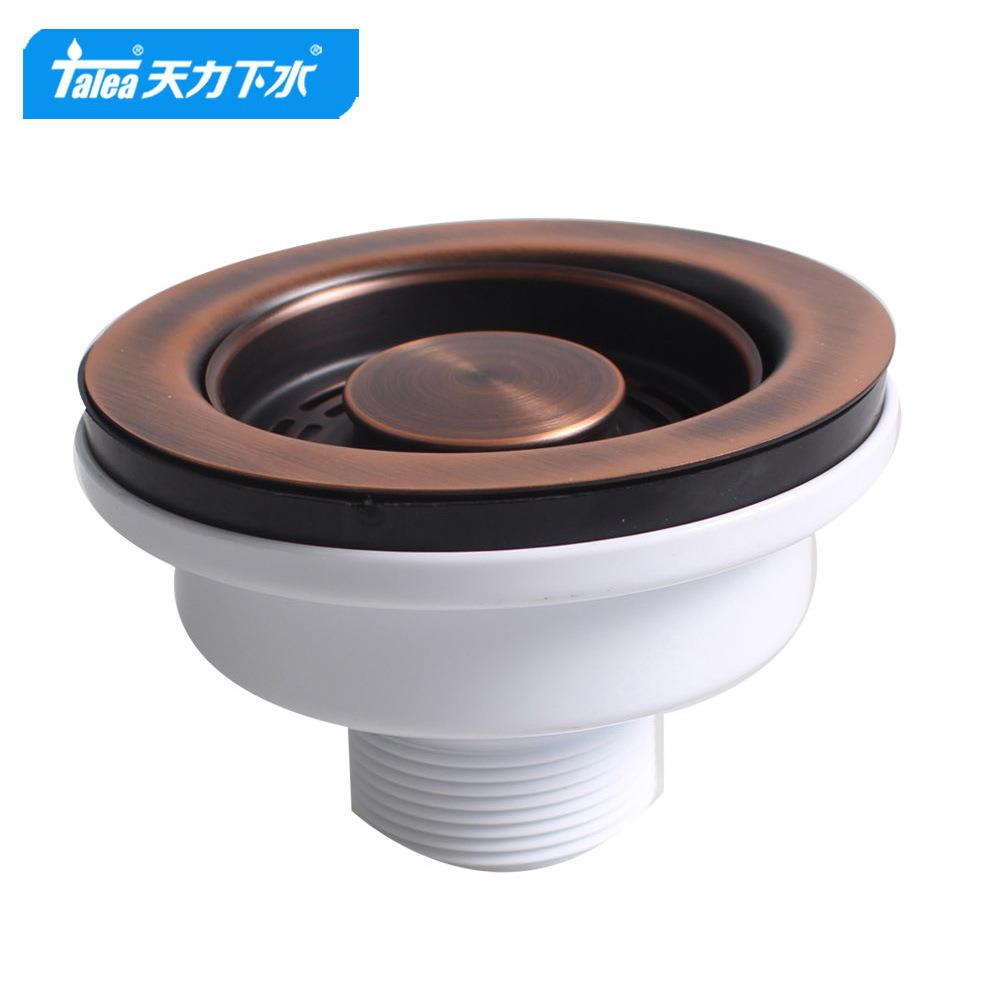 天力欧式厨房水槽古铜色下水器114mm落水器 PVD水槽配件XK268C031