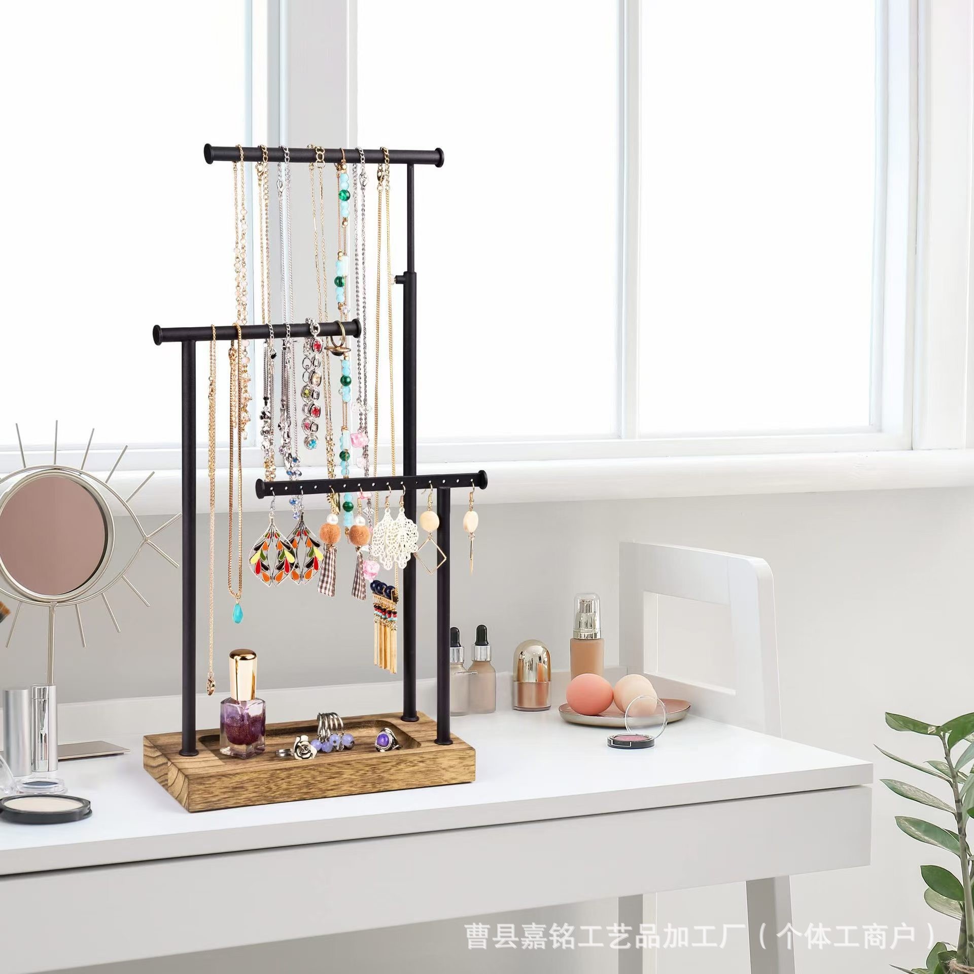 创意铁木结合多层置物架项链耳饰多功能展示架桌面饰品三层置物架