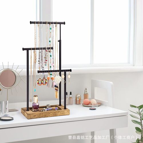 创意铁木结合多层置物架项链耳饰多功能展示架桌面饰品三层置物架