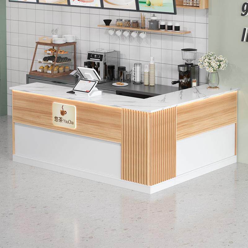 奶茶店吧台收银台小型蛋糕店甜品店柜台餐饮店转角前台接待台有