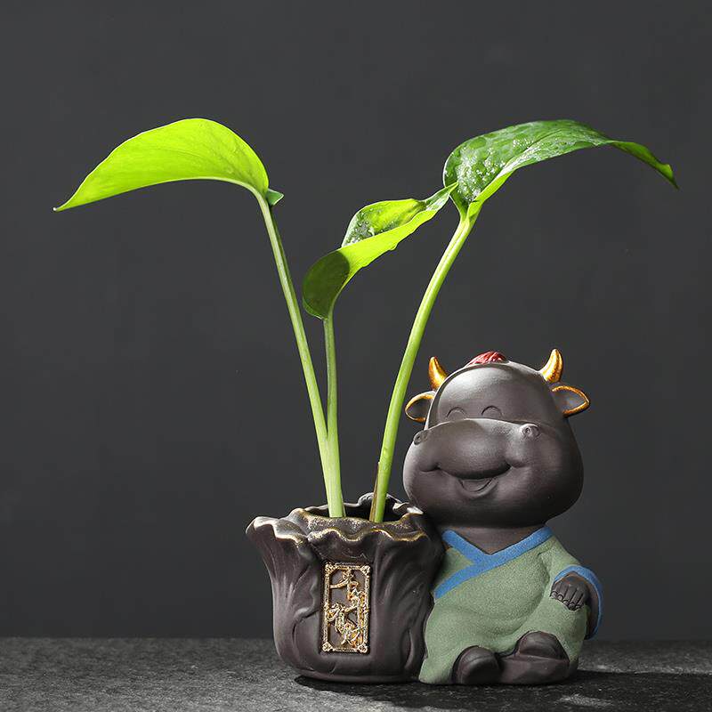 新款宇轩 福创意砂小花器牛装饰水培花家插花瓶居办紫公客厅国风