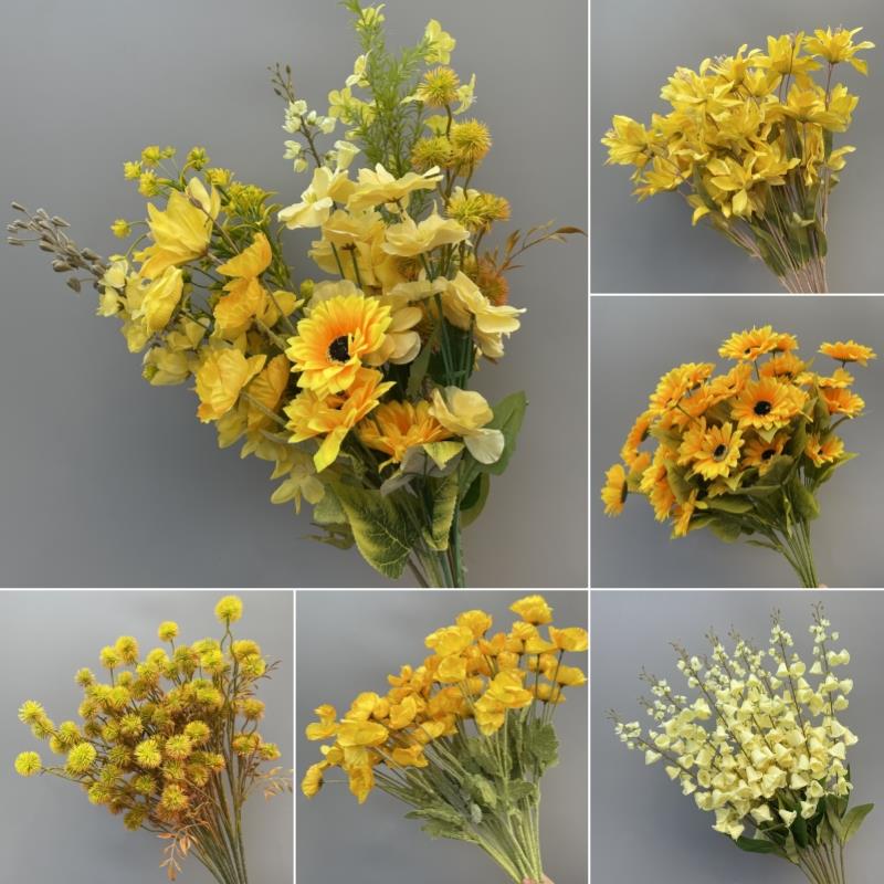 婚庆仿真花绢花黄色单只花材婚礼堂吊顶装饰假花背景路引