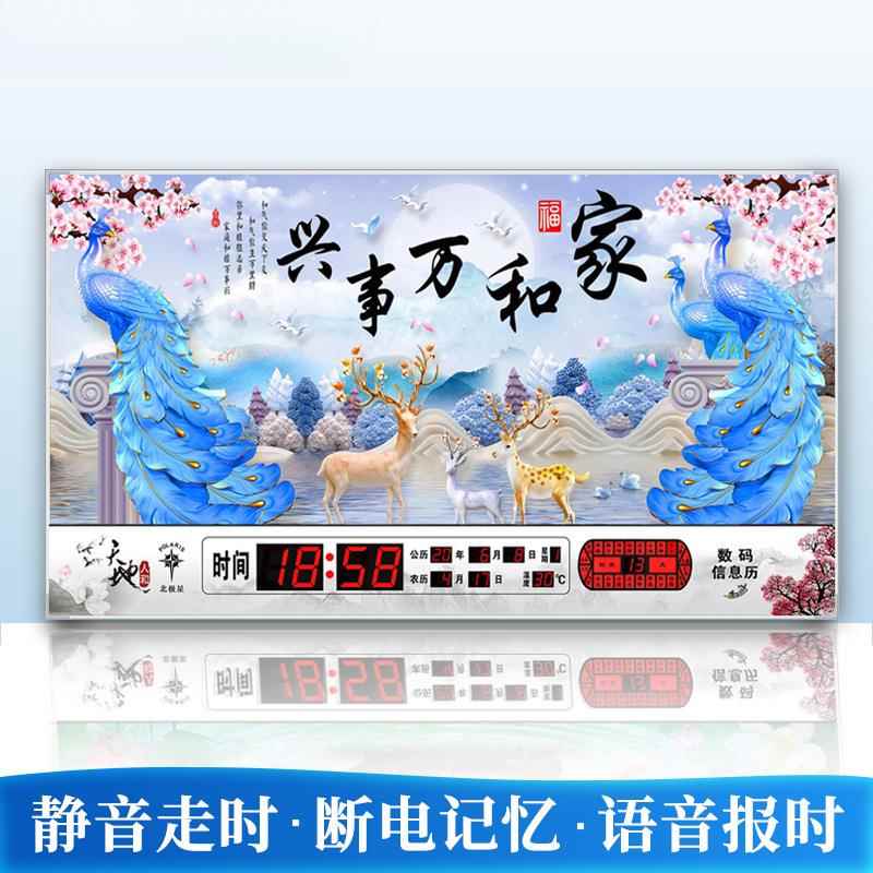 北极星万年历电子挂钟客厅装饰画LED数码钟表现代简约超薄挂墙