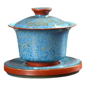 钧瓷盖碗窑变浮翠蓝玉泡茶器陶瓷三才碗高端茶碗手工大号盖碗