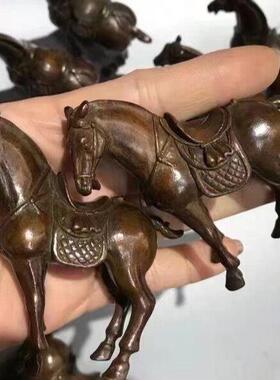 覆古包浆回流实心铜小唐马摆件骏马带马鞍马驹小铜马把件战马唐马