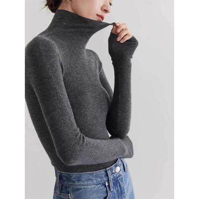 高级感质气灰色高领针织打底衫女冬修AVD身软糯秋毛上衣内搭堆堆