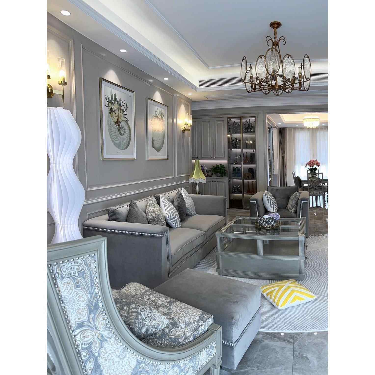 现货美式三人沙发art家具莫里印象家具高级灰布艺软包简美art沙发