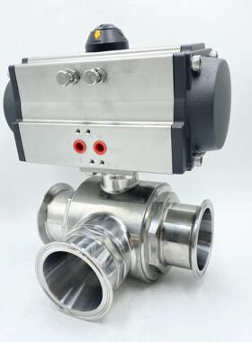 Q685F卫生级304不锈钢L/T型卡箍快装式气动三通球阀转向阀分流阀