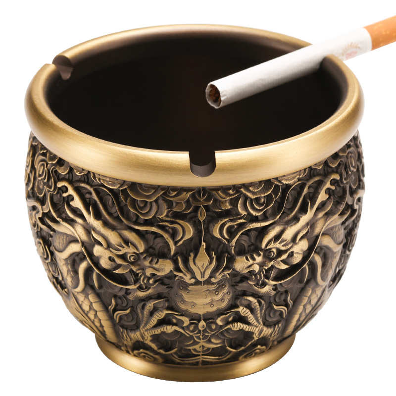 黄铜龙凤烟灰缸家用奢华创意个性潮流摆件客厅办公室轻奢中式