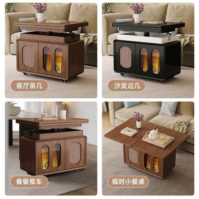 白蜡木实木茶几可移动中古风客厅沙发边几边柜置物架折叠小桌子