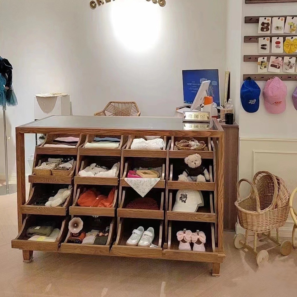 服装店中岛柜展示台童装店中岛台流水台复古鞋柜边柜饰品柜陈列柜