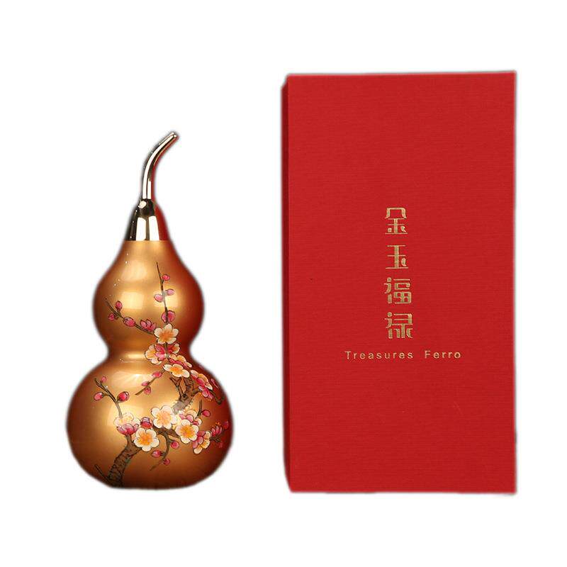 纯黄铜葫芦福禄开盖开口拉丝手绘梅花礼品工艺品摆件铜艺办公礼品