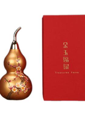 纯黄铜葫芦福禄开盖开口拉丝手绘梅花礼品工艺品摆件铜艺办公礼品
