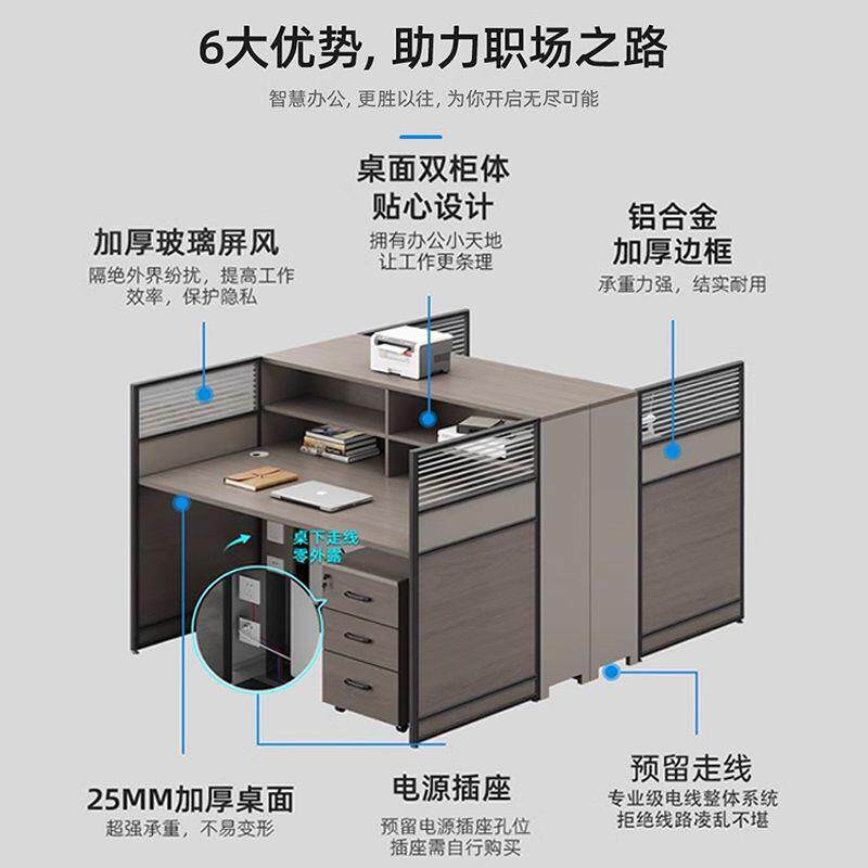 职员办公桌椅组合简约办公桌卡座4/6人位办公电脑桌现代屏风组合