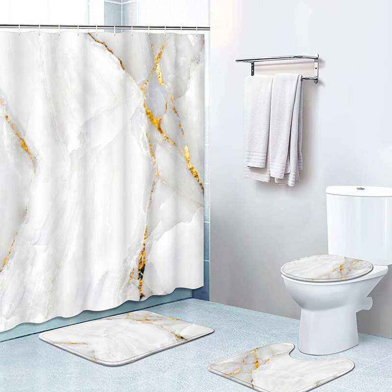 天天优惠大理石四件套浴室隔断帘简约浴帘布卫生间洗澡帘挂帘批发