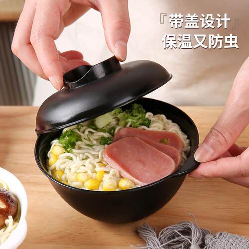 Lidded double-ear noodle bowl, microwave-safe, can be used a