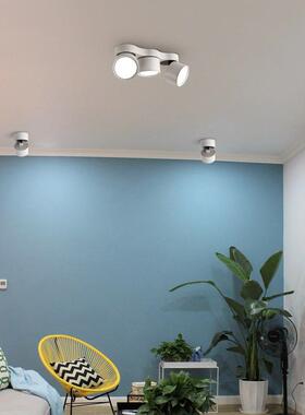 度明装四头灯客厅AKX无主用灯方形斗胆灯吸顶筒家可调角智能三色