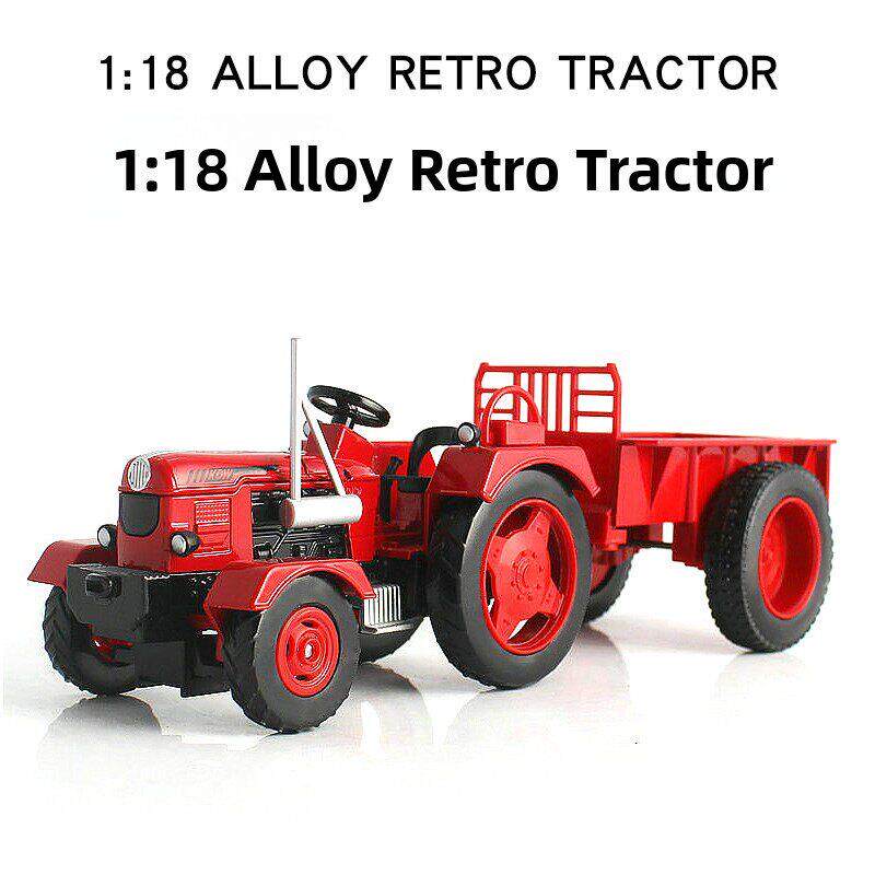 凯迪威复古拖拉机模型儿童玩具车1:18合金工程车手扶拖拉机带车斗