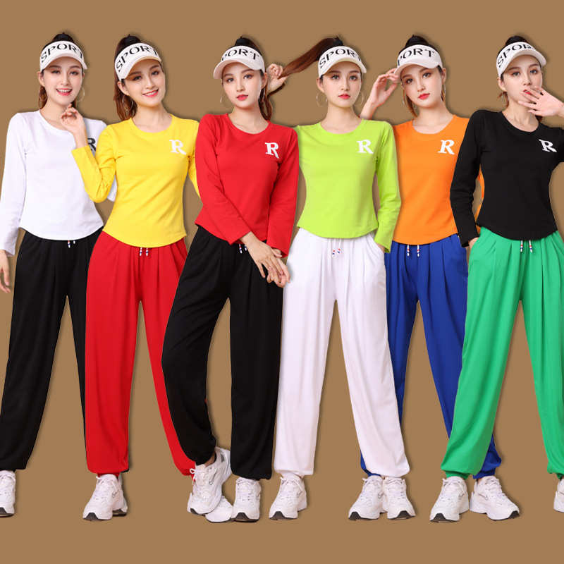 洛神秋广场舞服装新款套装长袖运动表演练功服灯笼裤团体操曳步舞