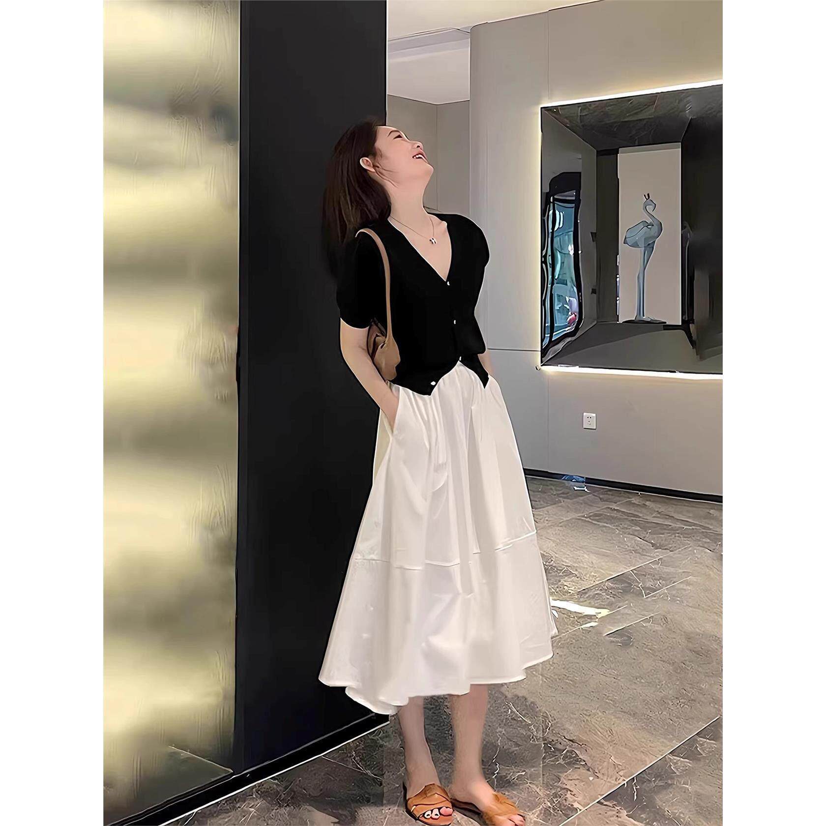 NextMary白色a字半身裙女春夏季小个子显瘦中长款蓬蓬花苞裙伞裙