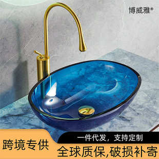 彩色透明钢化玻璃台上盆浴室洗脸盆洗手池洗漱台盆酒店现代艺术盆