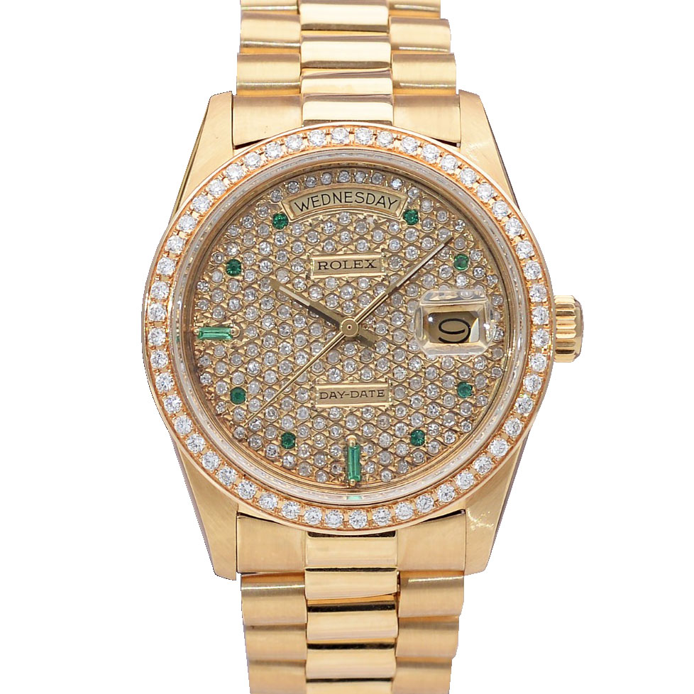 正品[9.8新]劳力士星期日历型满天星后镶钻自动机械男表18038