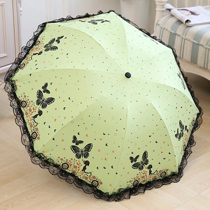 新款女生可蝴公伞主蕾蝶丝太阳爱黑胶防紫外线遮阳伞折叠超轻学生