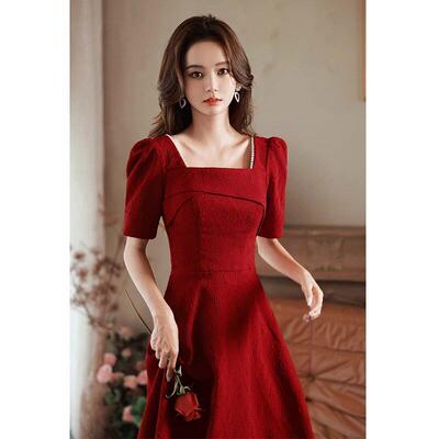 Capacity Kiss敬酒服新娘红色订婚礼服洋装女回门便装平时可穿