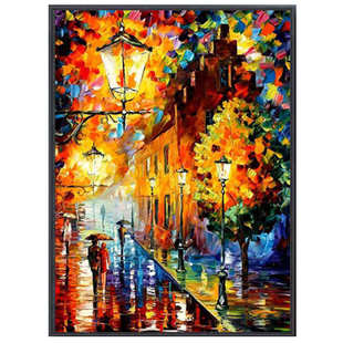 油画 装饰画现代直销简约手绘装饰画工厂雨景床头纯手工玄关客厅