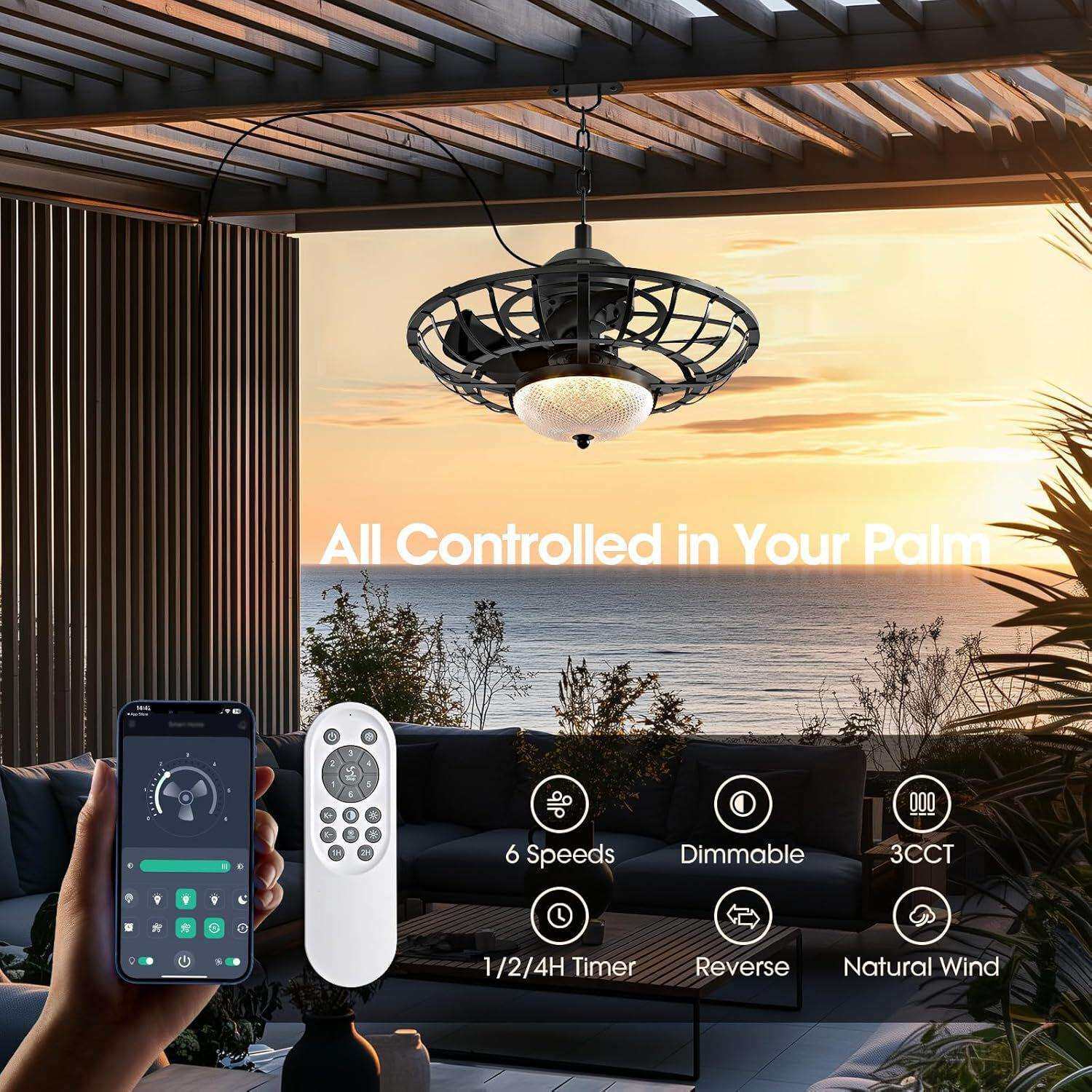 跨境复古户外防水风扇灯凉亭吸顶电扇灯庭院农舍铁艺笼子吊扇灯