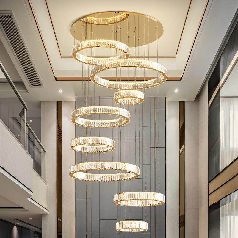 复式楼大吊灯别墅客厅灯挑空高自建房酒店大堂工程欧式楼梯长吊灯