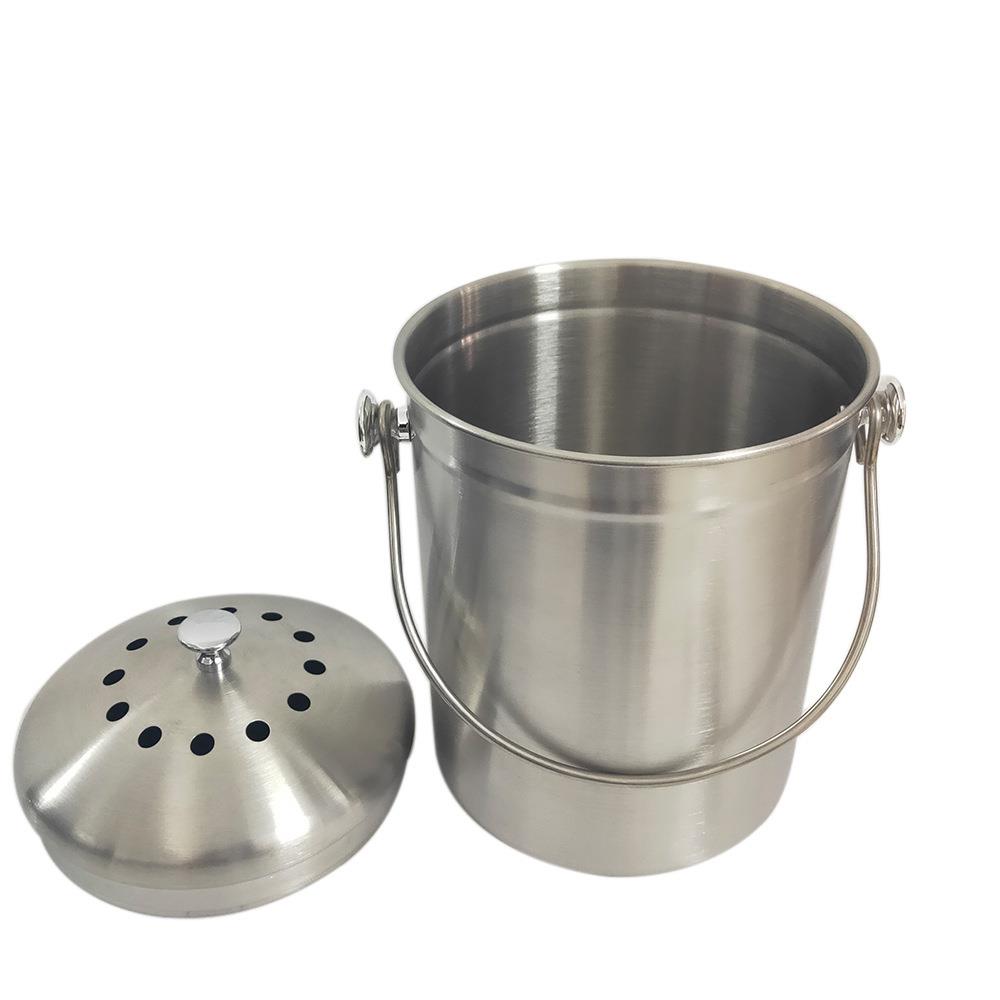 锈钢5L家用余垃XVV圾桶带盖不含过滤除棉厨除味片厨房堆肥桶臭家