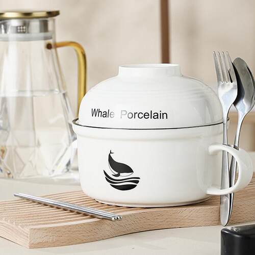 陶瓷泡面 面碗带盖子瓷碗宿舍用学生便当盒专用泡面 面碗筷套装饭