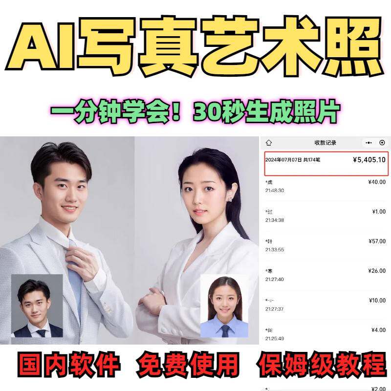 AI写真艺术照逼真照片一键生成个人形象私人订制摄影生日修图教程