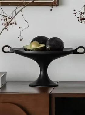 日式中古高脚黑色水果盘轻奢高级感家用客厅茶几摆件树脂收纳盘